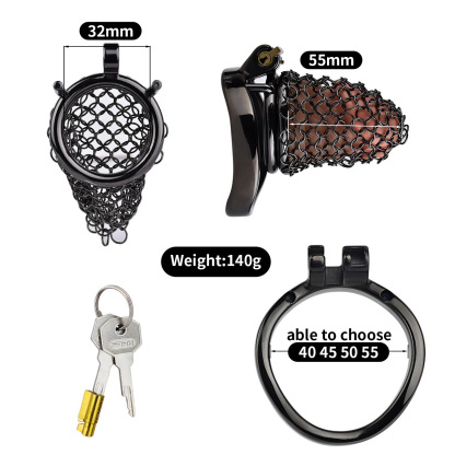 Metal Mesh Male Chastity Device – Lightweight Steel Chastity Cage with Lock (Short / Medium / Long)